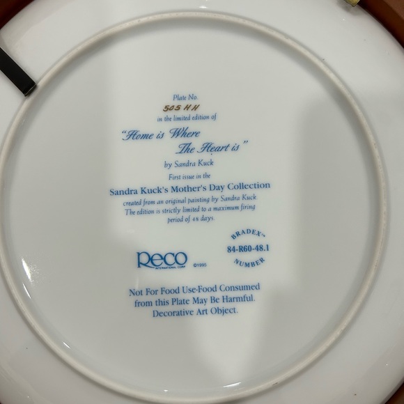 Vintage 1995 Reco Sandra Kuck"HOME IS WHERE THE HEART IS"Collectible Plate 91/4" - Picture 4 of 7